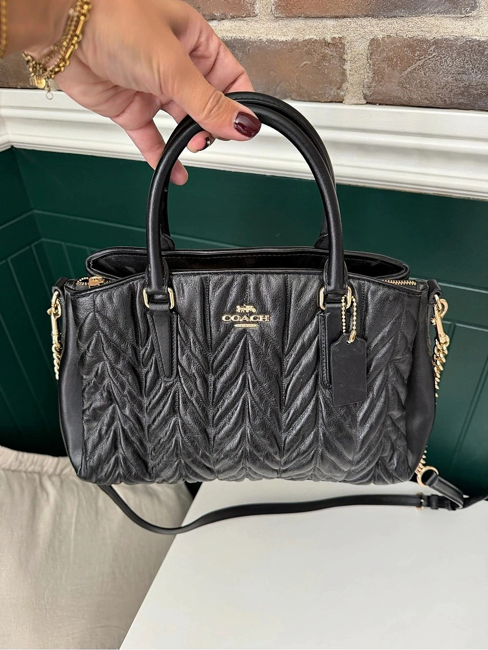 Coach mini sage Quilted Satchel in Black